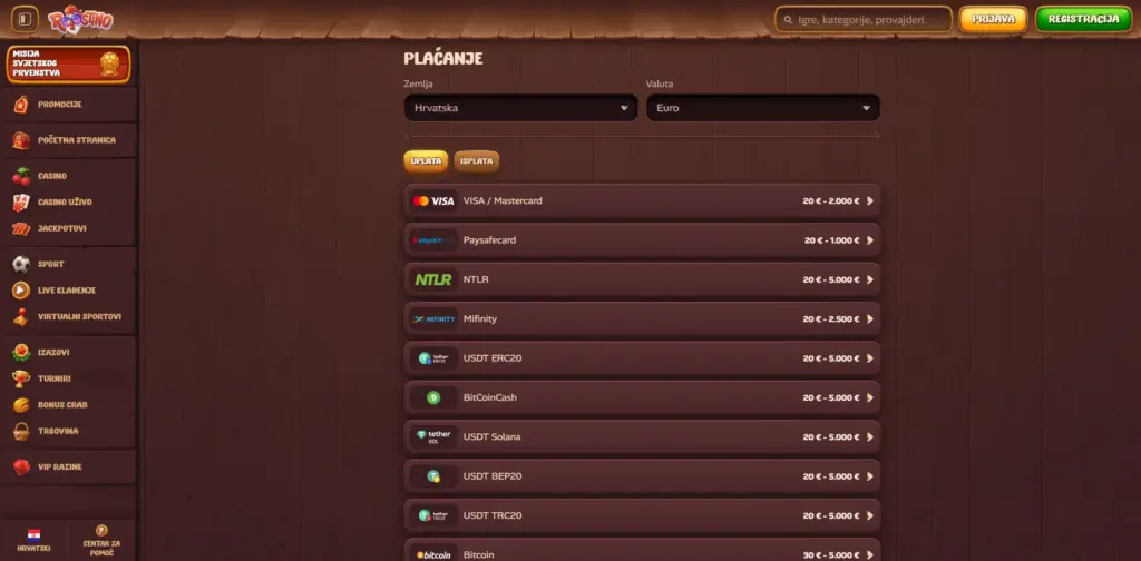 Plaćanja u Roostino Casino